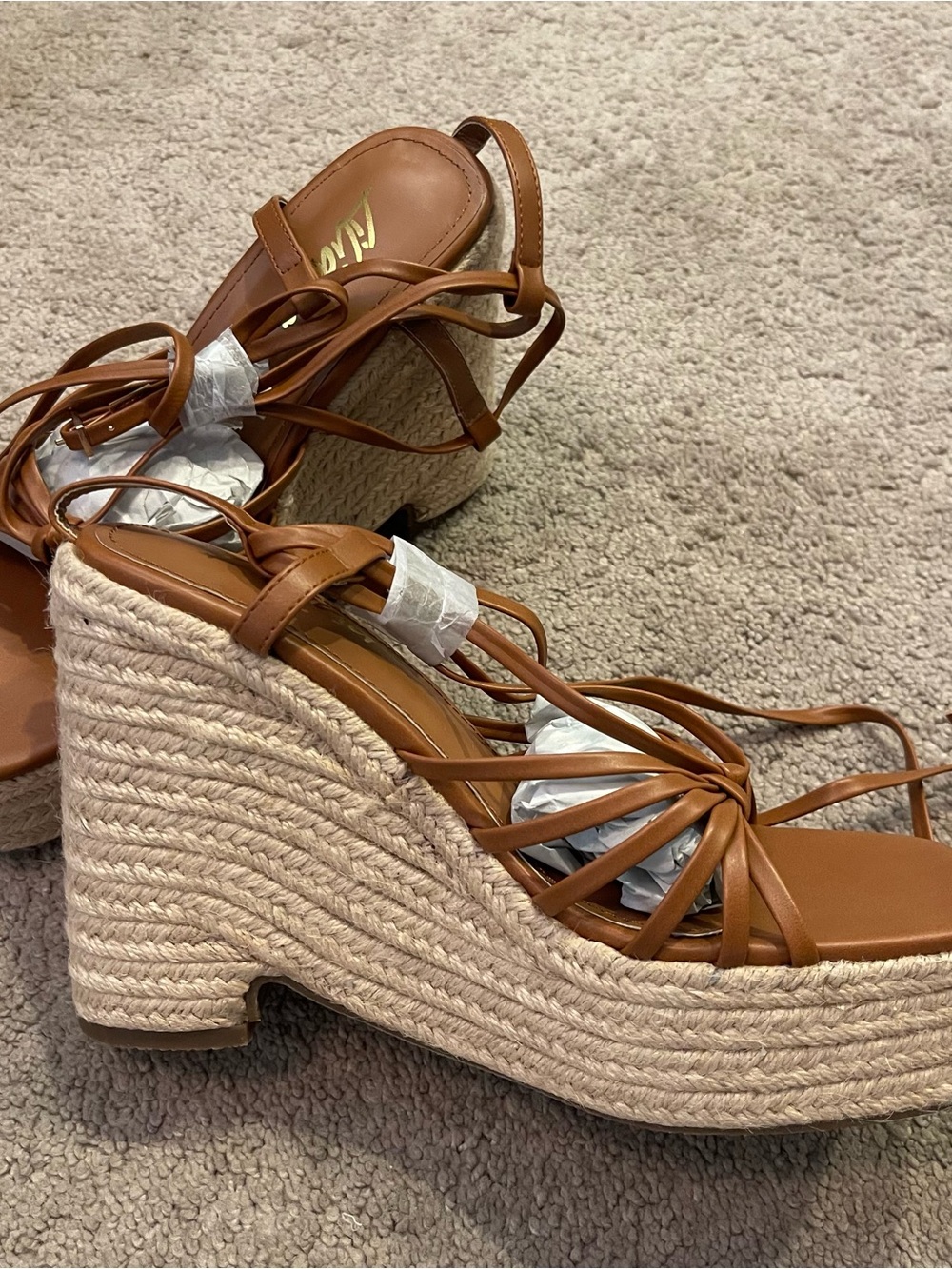 NWOT Brown Faux Leather Strappy Platform Wedge Sandals | Size 8.5 - Picture 2 of 4